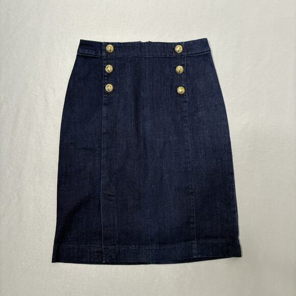 Madison Jules Women’s Dark Denim Mini Skirt Gold Front Button Size 2 - Picture 1 of 6